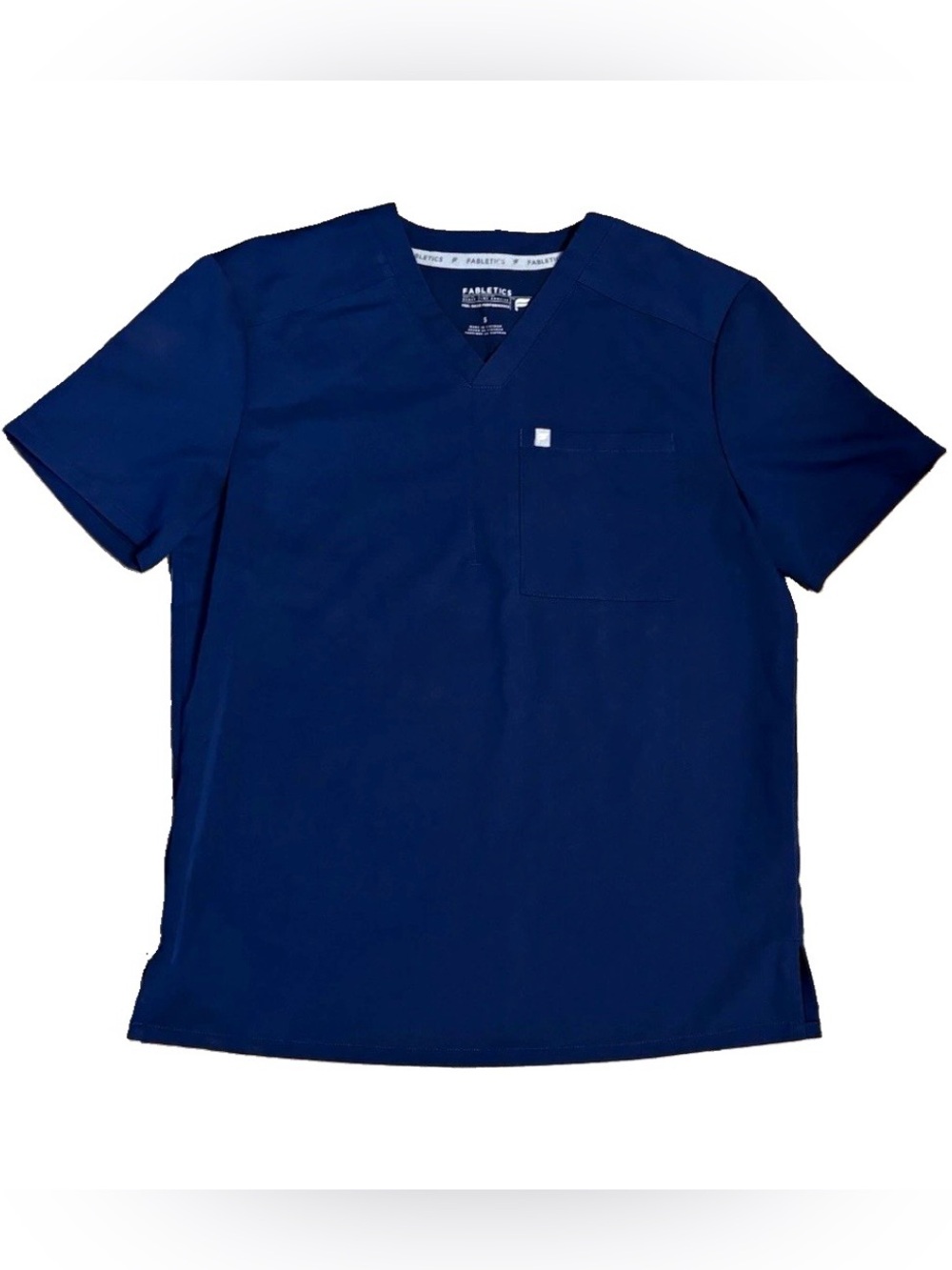 Fabletics Men’s Helix Scrub Top Small Navy MotionTech Stretch 1 Pocket Medical
